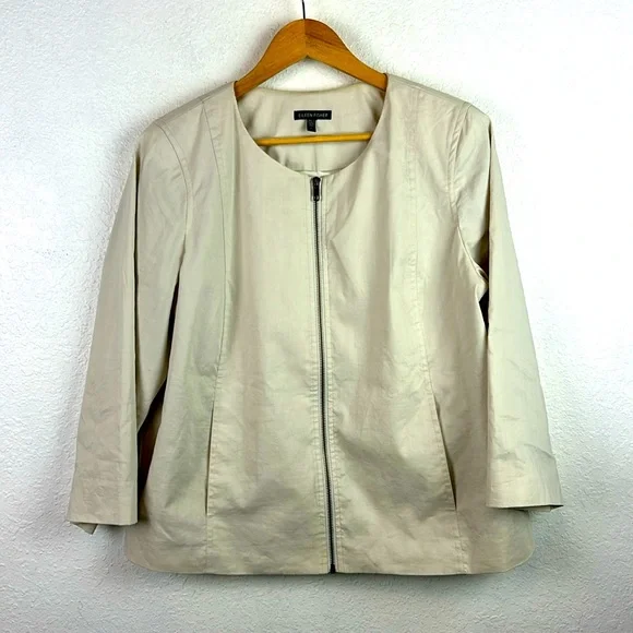 Eileen Fisher Polished Ramie A-Line Jacket Zipper Women light tan cream - Picture 2 of 8